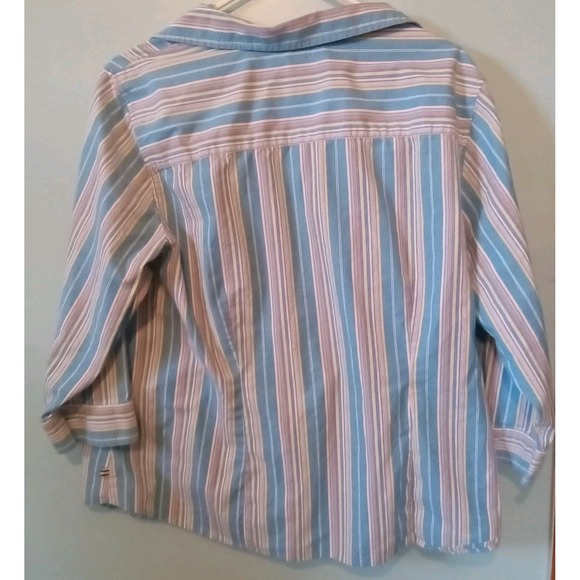 Womens Izod Striped Long Sleeve Button-Up Shirt 100% Cotton Blue yellow SZ 1X - Picture 2 of 3